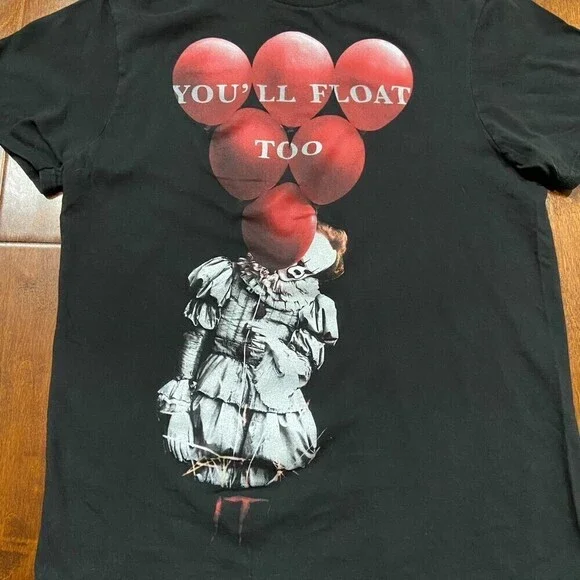 IT Horror Movie Pennywise You'll Float Too Black Red T-Shirt Men's Size Medium - Picture 2 of 7